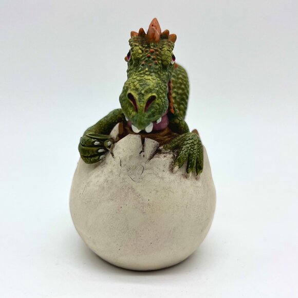 Spooniques Baby Dragon Hatching From Egg Figurine Green Orange Collectible - Picture 3 of 8